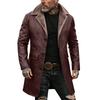 Men's Solid Color Button Pocket Work Wear Plus Velvet Leather Jacket Men's Casual Long Coat