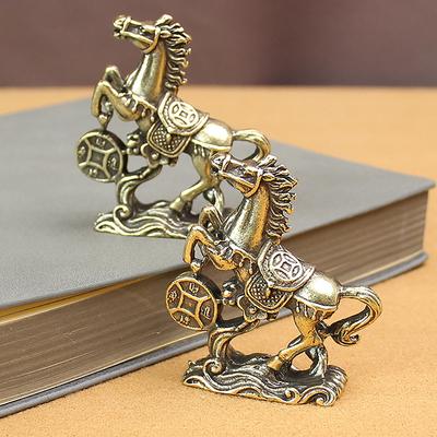 Pirinç At Adım Atma Madeni Paralar Şanslı Heykel Feng Shui Masa Minyatürleri Saf Bakır El Sanatları Koleksiyonları Çin Ev Ofisi Figürleri