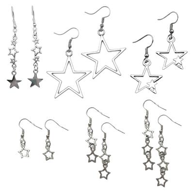 6 Pairs Five-Pointed Star Eardrops Star Shapes Ear Pendant Set Accessory for Daily Wear Trendy Y2K Jewelry Accessory