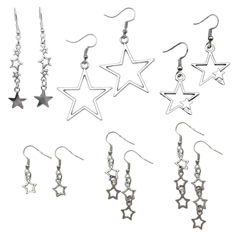 

6 Pairs Hollow Star Pendant Earrings Set for Women Earrings Hangings Ornament Delicate Pentagrams Ear Drops Jewelry 1