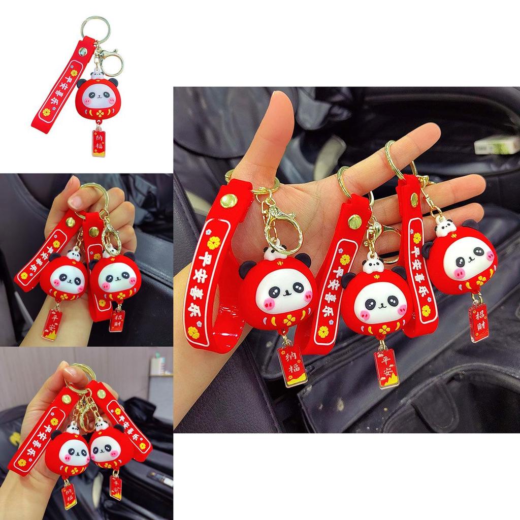 Adorable Cartoon Daruma Panda Keychain Pendant Cute Car Key Ring Accessory