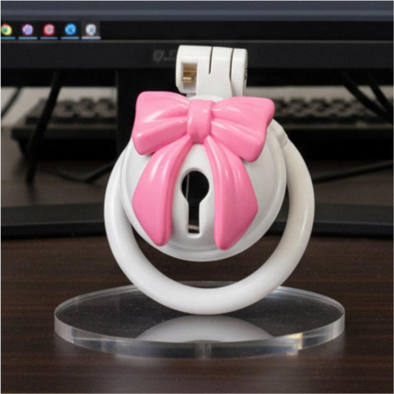 Pink Bow Chastity Cages Sissy Gay Two-tone Craft Chastity Locks Male Locks Pseudo Sissy Chastity Device Escape-proof Cheat-proof