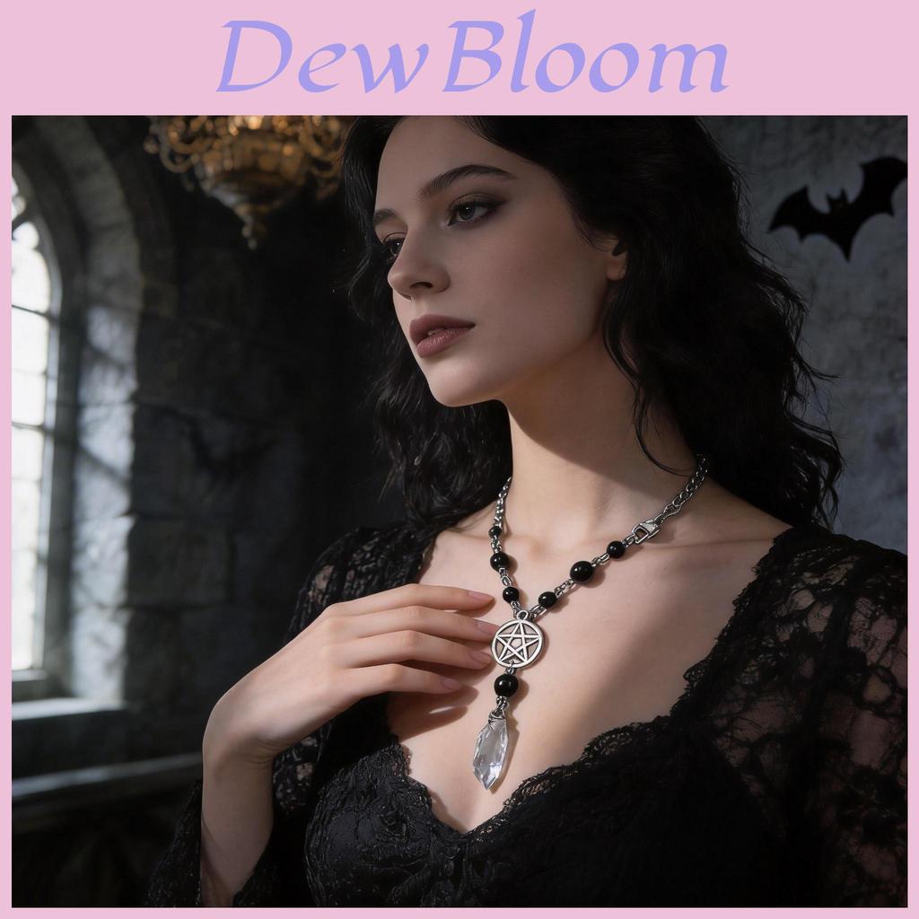 Gothic Vampire Moon Pendant Necklace With Cross Chain For Women