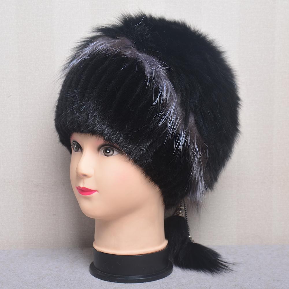 Winter Women Luxury Fur Hat Natural Fur Knitted Mink Fox Pom Pom Fur Hats With Balls Stylish Warm Fashion Girls Beanies Caps