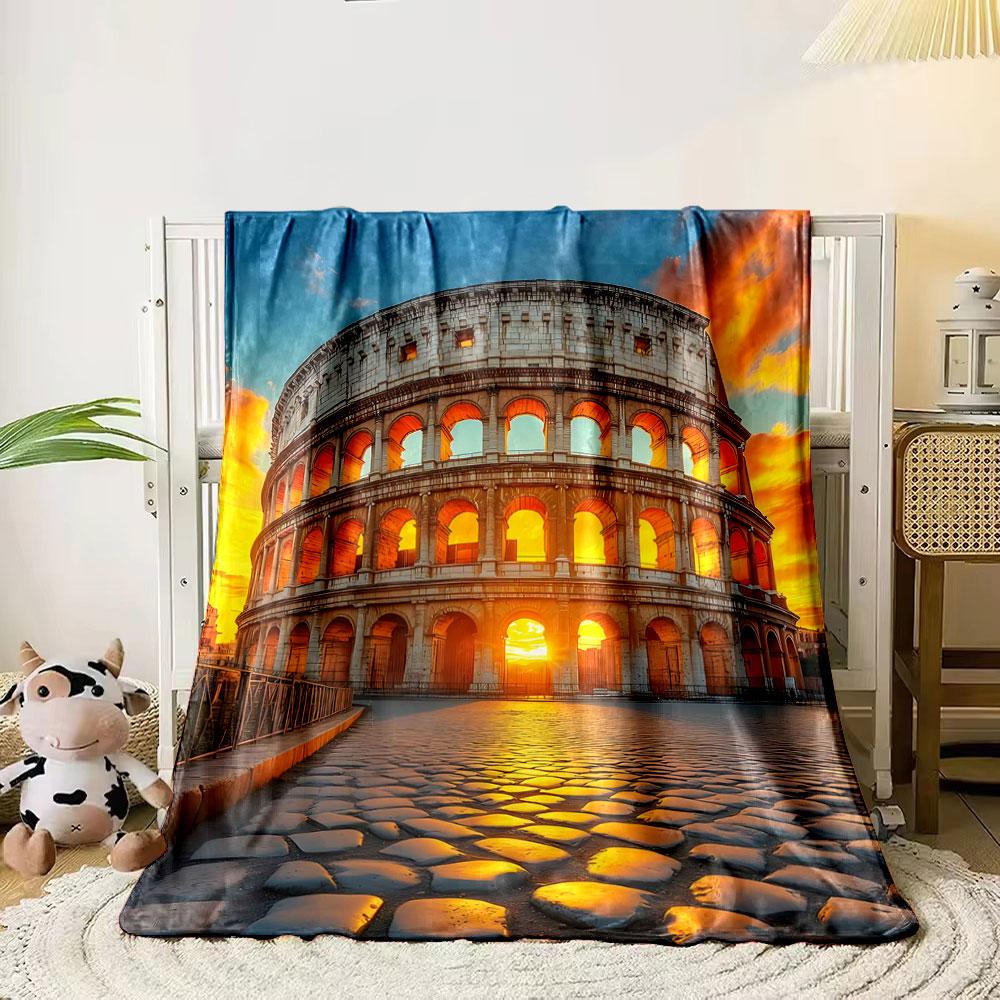Stone arches of the Colosseum illuminated by a golden sunset. for all seasons blanket lunch break throw gift 80cm x 120cm