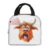 Hochlandkuh mit lustig herausgestreckter Zunge Isolierte Lunchtasche für Damen Kinder Auslaufsichere Lebensmittelboxen Thermos-Lunchbox Tragetasche