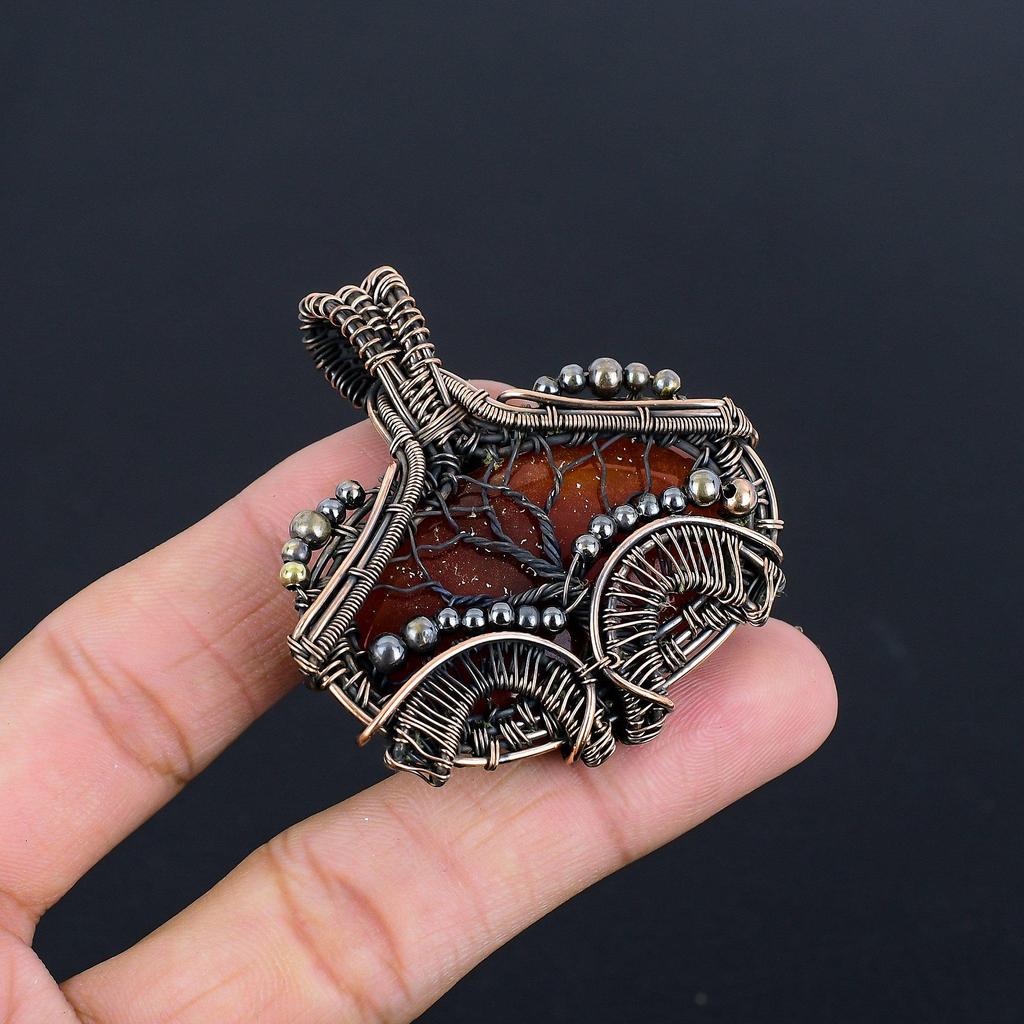 Sunstone 999 Copper Wire Wrapped Pendant, Handmade Gemstone Pendant Jewelry, Gifts For Wife Brand New Pendant