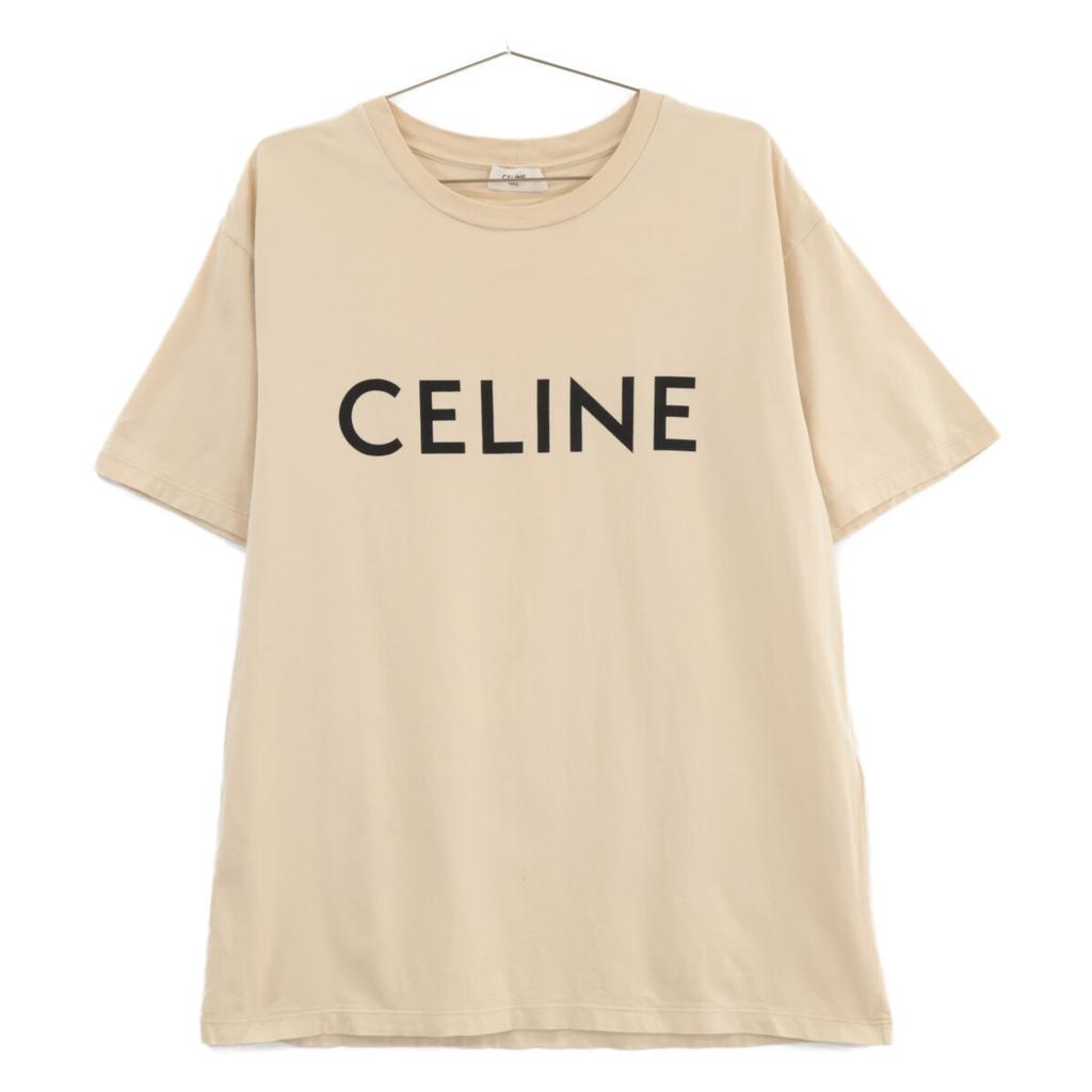 Celine Beige 2X681671Q Cotton Logo Short Sleeve T-Shirt Tops XS beigeUsed