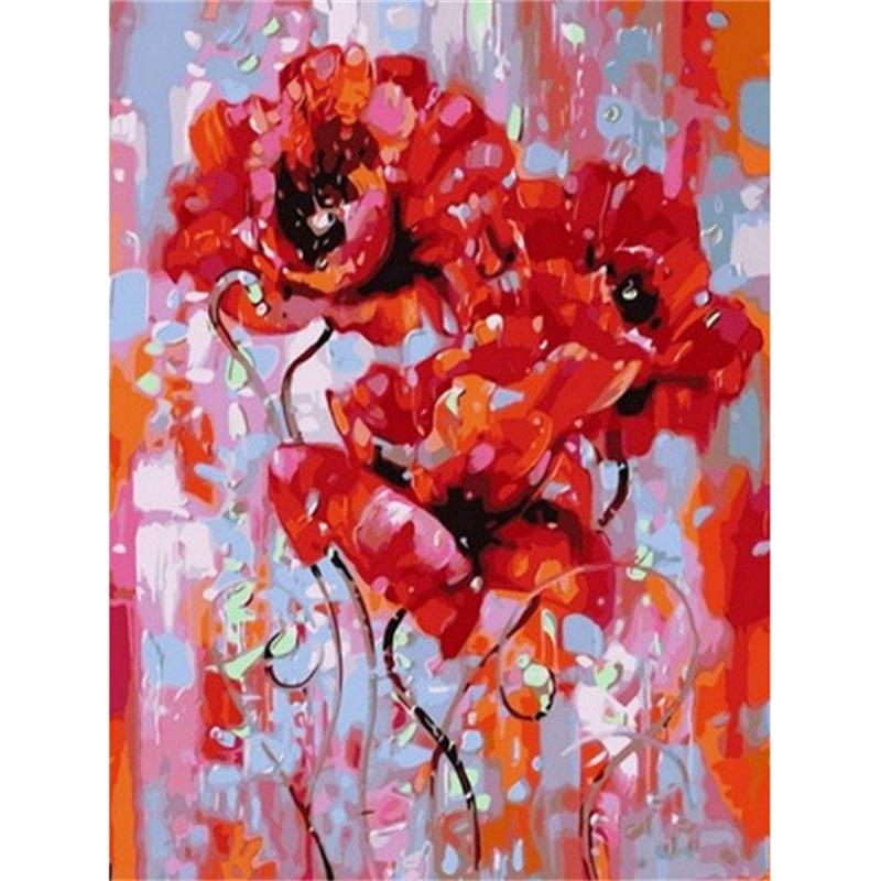 DIY Diamond Painting The Red Flowers Cross Stitch Kit Mosaic Art Diamond Painting Full Circle Diamond Home Decoration