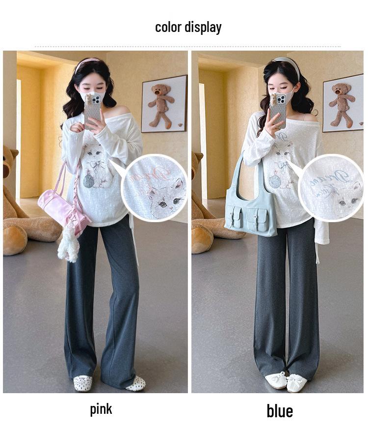 Spring 2026 Korean-Style Printed Maternity Tie-Up Two-Piece Set