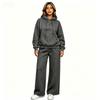 Lässiges Set für Damen: Einfarbiges Set mit Kordelzug, überschnittenen Schultern und weitem Bein, Herbst-/Winter-Sportbekleidung mit Fleecefutter