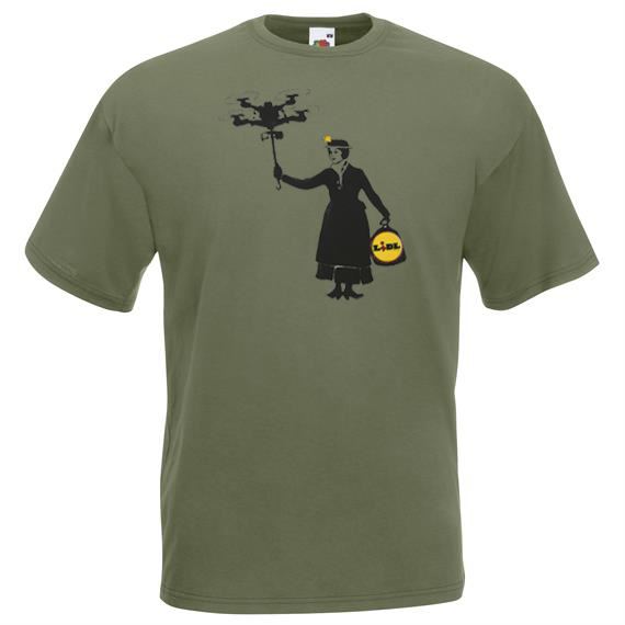 Adults Banksy Mary Poppins Drone Graffiti Street Art Unisex Olive TShirt 2XL