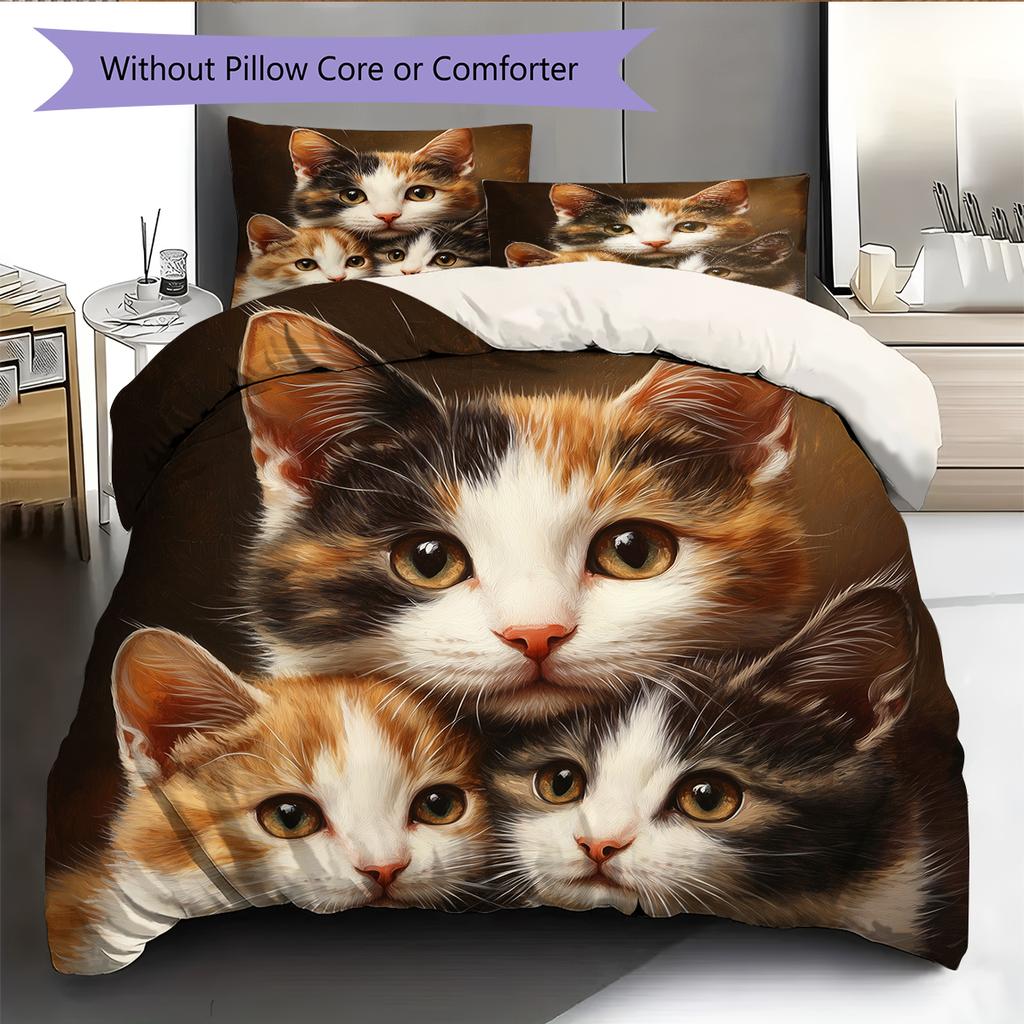 Calico Cat Pattern Bedding Home Decoration Birthday Gift (1 * duvet cover + 2 * pillowcase, without core)