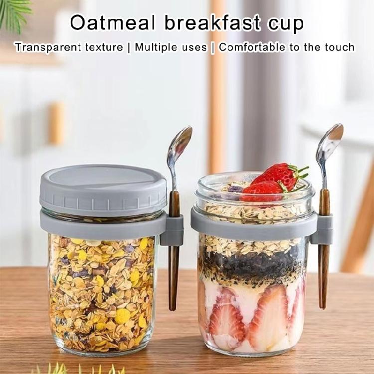 Practical Cereal Container With Spoon And Secure Top Glass Overnight Oats Jar Food Storage Organiser for Breakfast