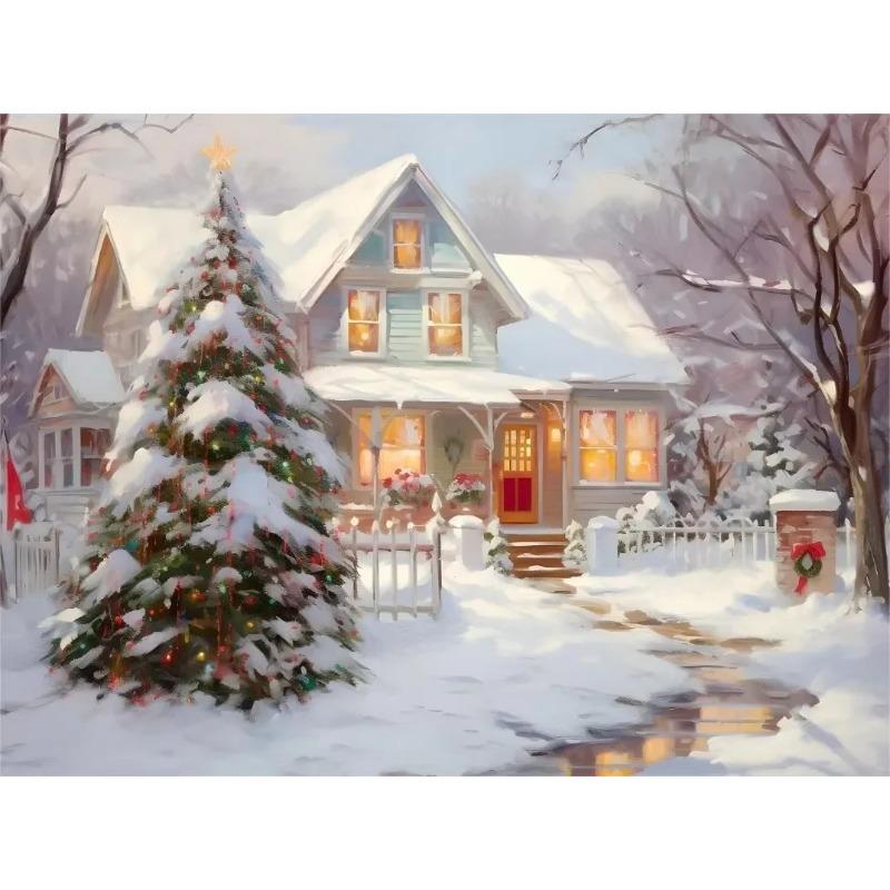 Retro Weihnachts-Wandkunst Leinwandbild Winter Weihnachtsmann Elch Schneemann Baum Geschenke Heimdekoration