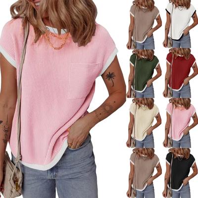 Women's Solid Color Casual Round Neck Color T-shirt Pullover Short Sleeve Top