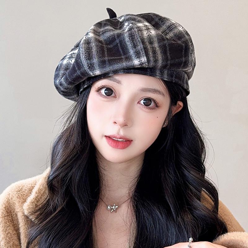 

Винтажная клетчатая беретка для женщин, с защитой от солнца и теплом, для осенне-зимней моды
