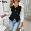 Women's Fashion Casual Fall Winter Colour Block Print Long Sleeve V-Neck Sweaters