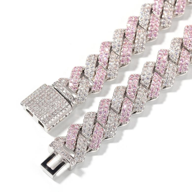For Foxi 13mm Cuban Link Chain Necklace Gold Plated Brass Iced Out CZ for Wedding or Gift