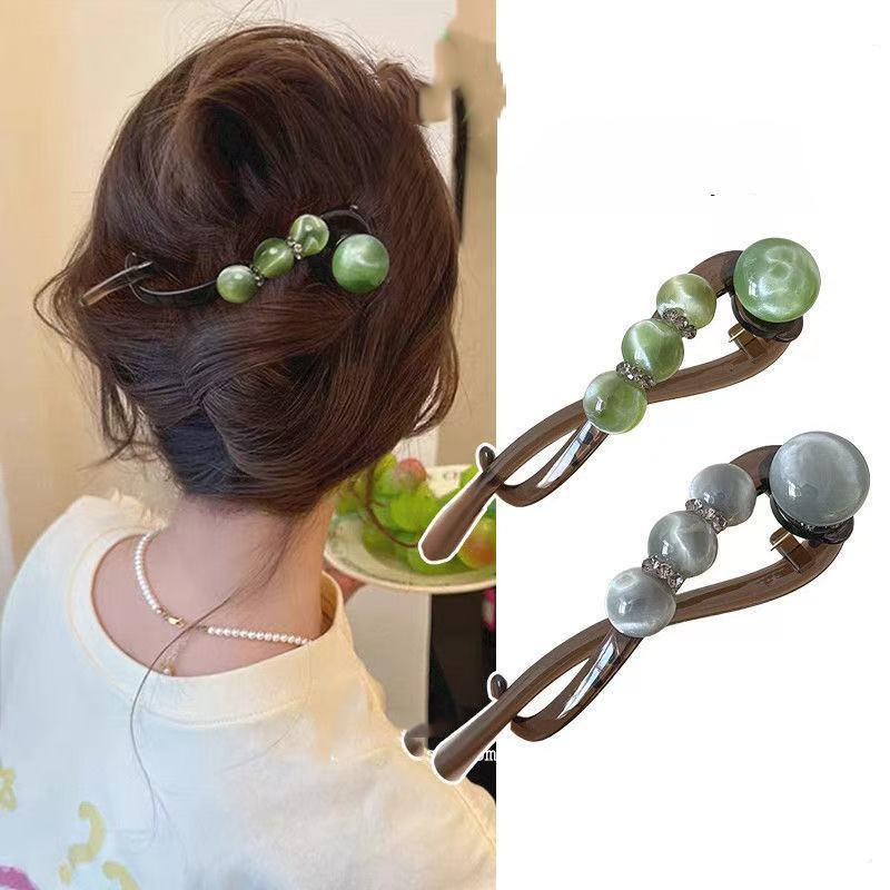 Simple Temperament High-End Feeling Hair Clips Rhinestone Bead Straight Twist Clip Hair Volume Multiple Headpieces Accessory
