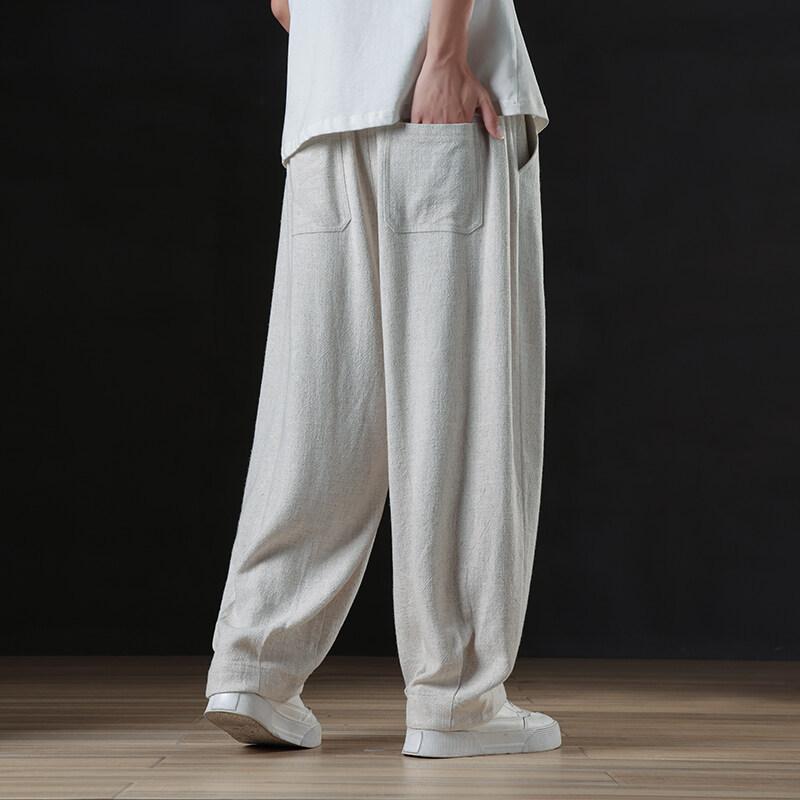 Men Loose Wide Leg Casual Long Pants Chinese Style Plus Size Trousers