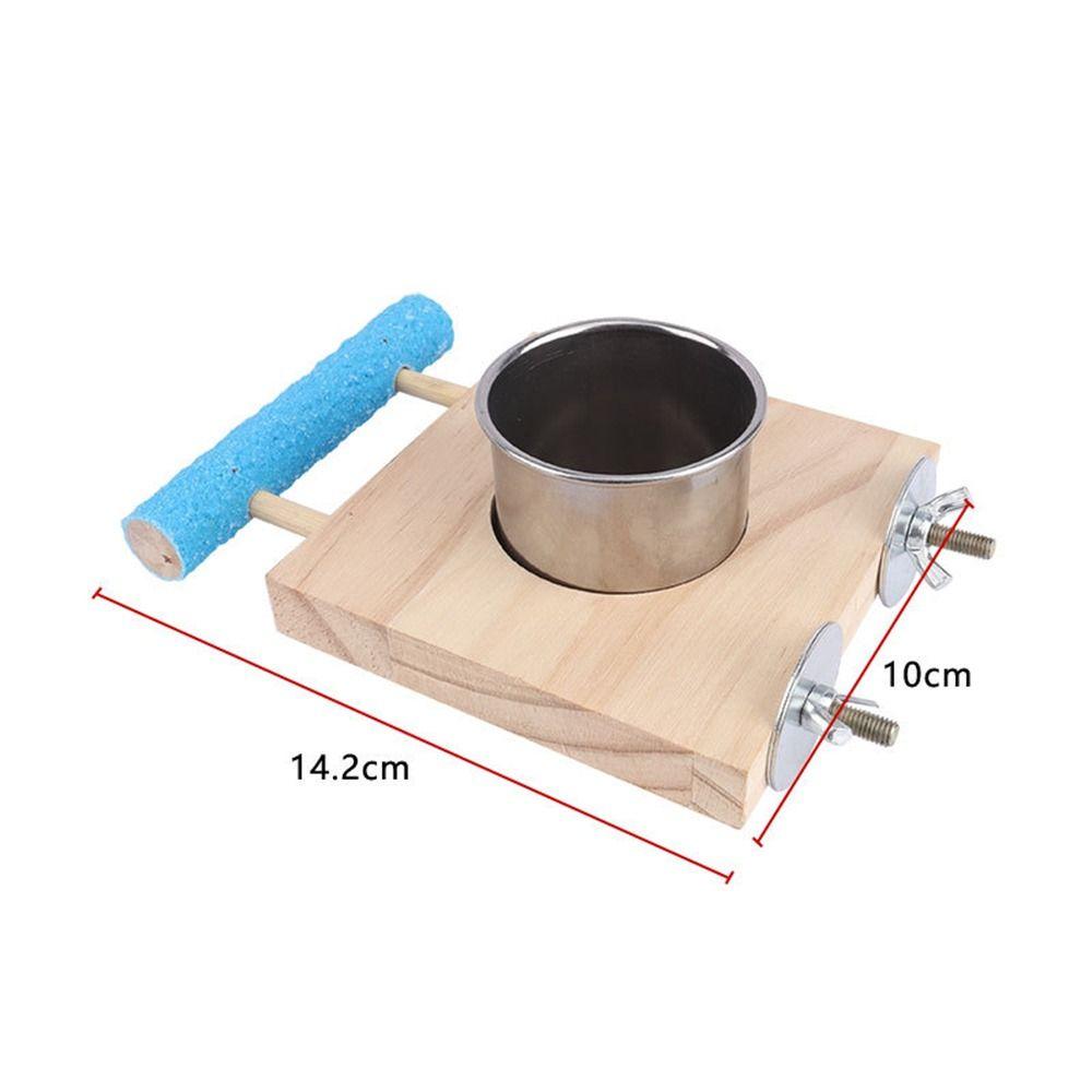 Wooden Perch Stand Hanging Feeder Bowls Multifunctional Bird Food Cups  Budgie