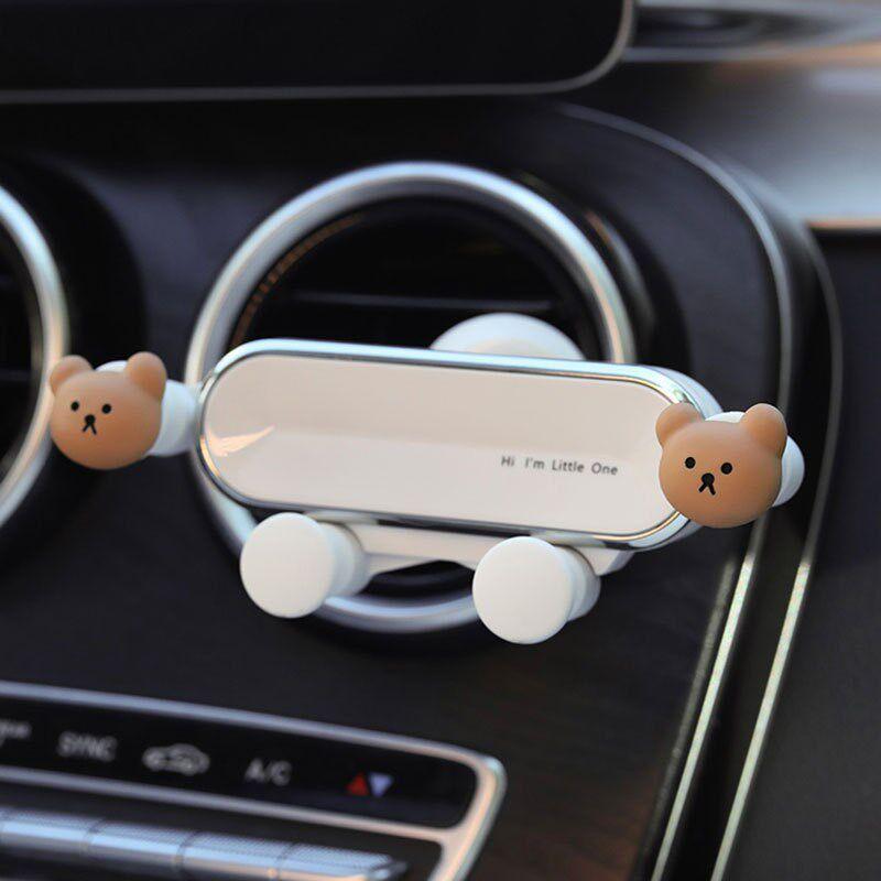 Car Mount Holder, Vehicle Support Stand, Navigation Car Clip, Air Vent Clip-On Cartoon Cute Phone Holder for Women Little Bear White Stand