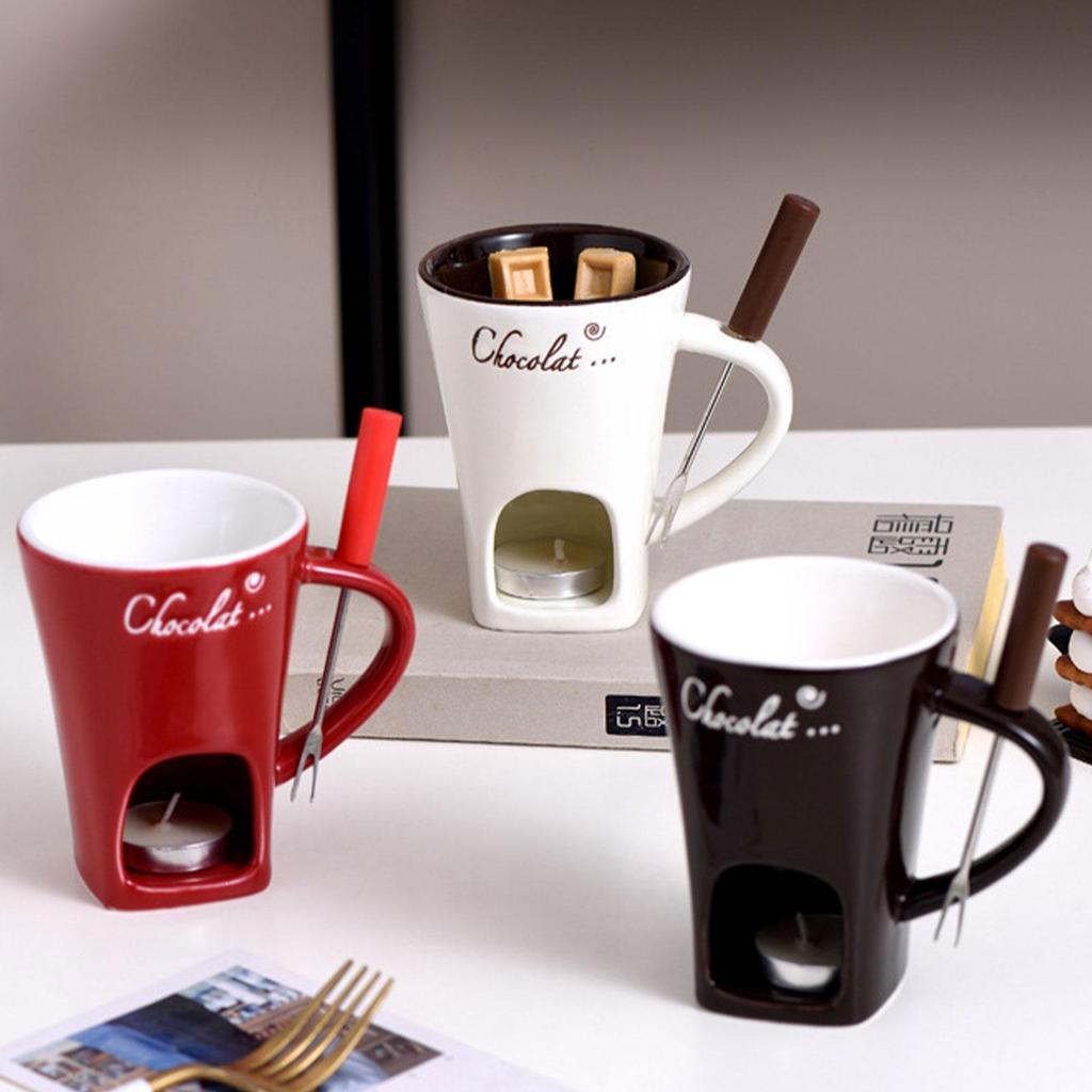 130 ml Schokoladen-Fondue-Tasse mit Gabel zum Kochen von Süßigkeiten, Mahlzeiten und für den Heimgebrauch.