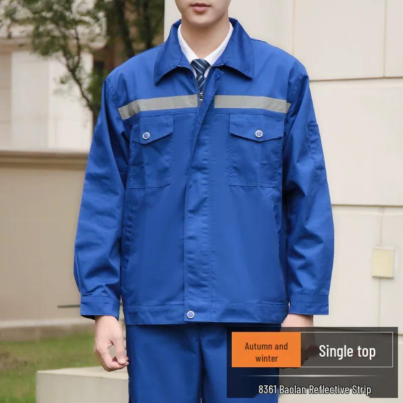 Reflective Polyester Cotton Workwear Set - Durable, Dirt-Resistant Clothes for Spring and Autumn Construction and Workshop Use