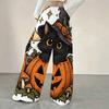 Women Plus Size Loose Straight Leg Pants Halloween Cartoon Duck Printed Full Length Casual Trousers