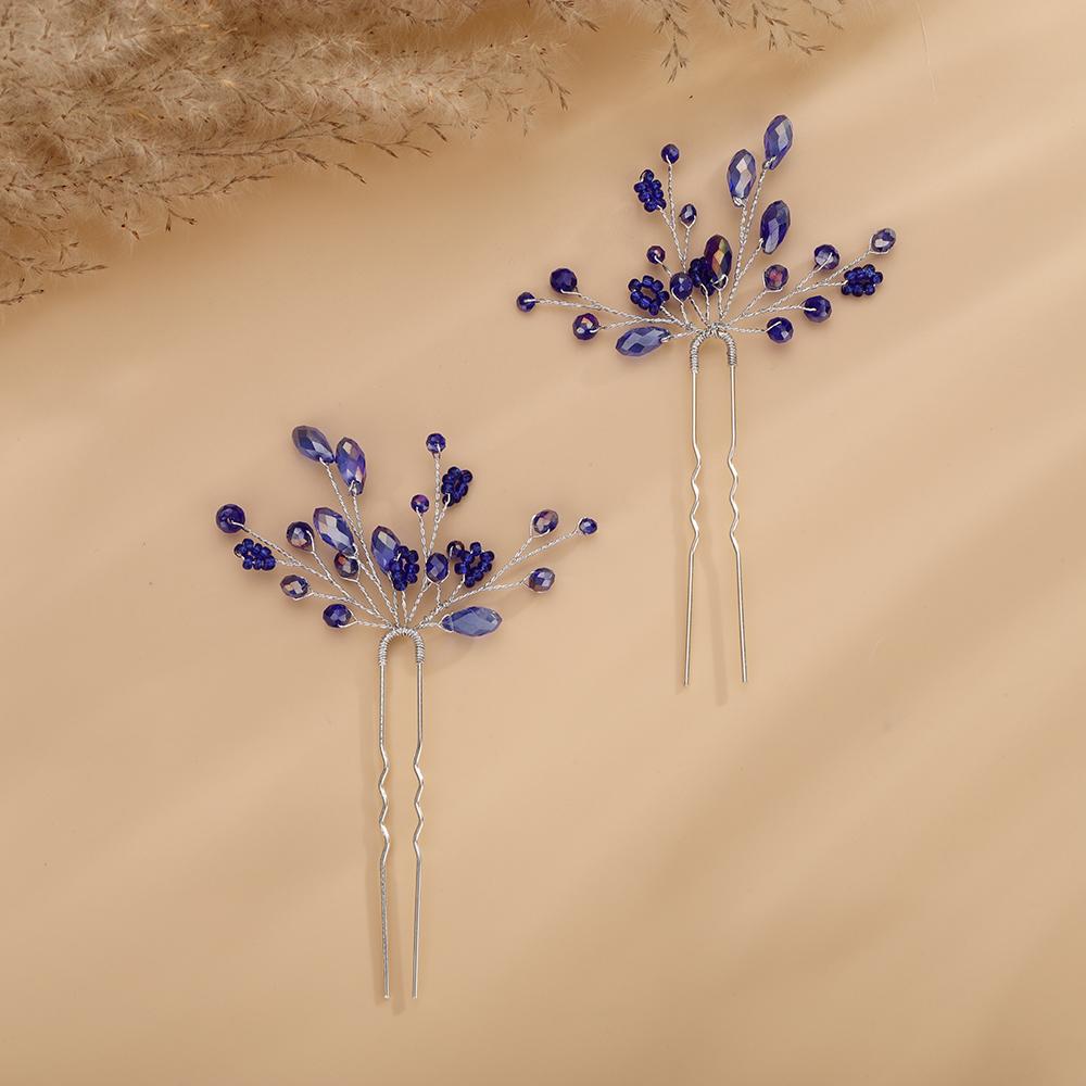 Black Wedding Head Jewelry Pink Hairpins Crystal Headwear Red Women Bridal Hair Accessories Blue Bridesmaids Headpieces 4PCS