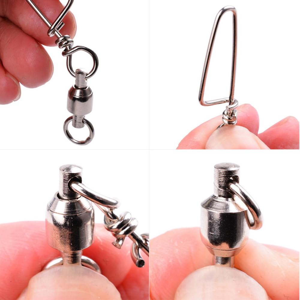 QISHUO Wirbel mit Karabinern für Blaufisch Edelstahl Karabiner Kugellagerwirbel für Köder und 25 34kg Angeln, Hochfestes Angeln, Stück,