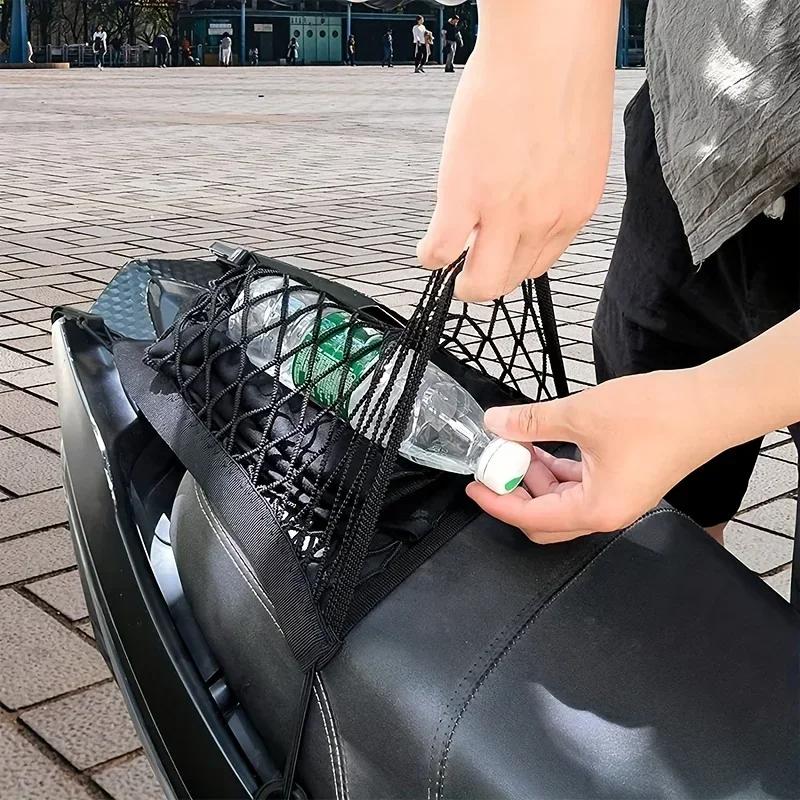 Síť na zavazadla na motocykl Vysoce elastická dvouvrstvá síť na motocykl pro uložení přilby 10" X11" Bungee síť na náklad s háčky Síť na zavazadla