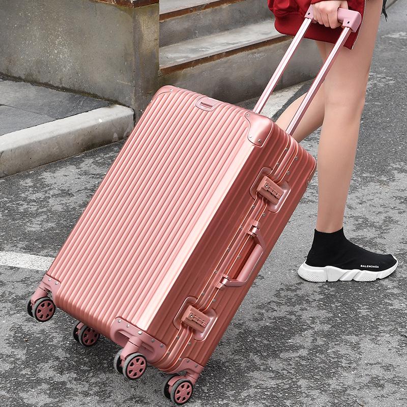 Aluminum-Magnesium Alloy Trolley Case with Universal Wheels, 24" Carry-On for Student Travel & Men's Business, with Combination Lock.