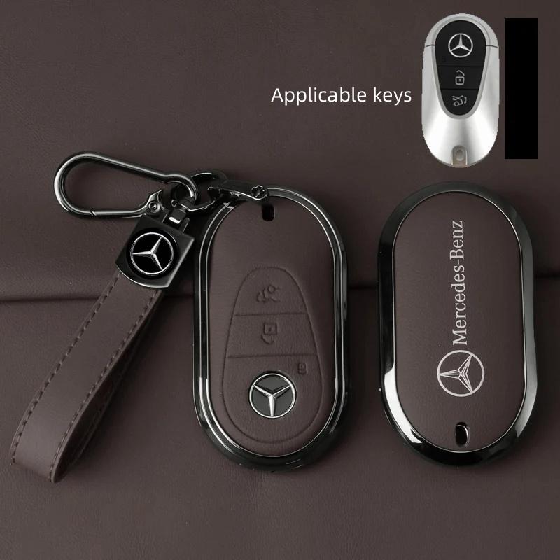 Car Key Case Cover for Mercedes Benz 2022 C S Class W223 W206 S350 C260 C300 S400 S450 S500 Alloy Leather Shell Holder Protector