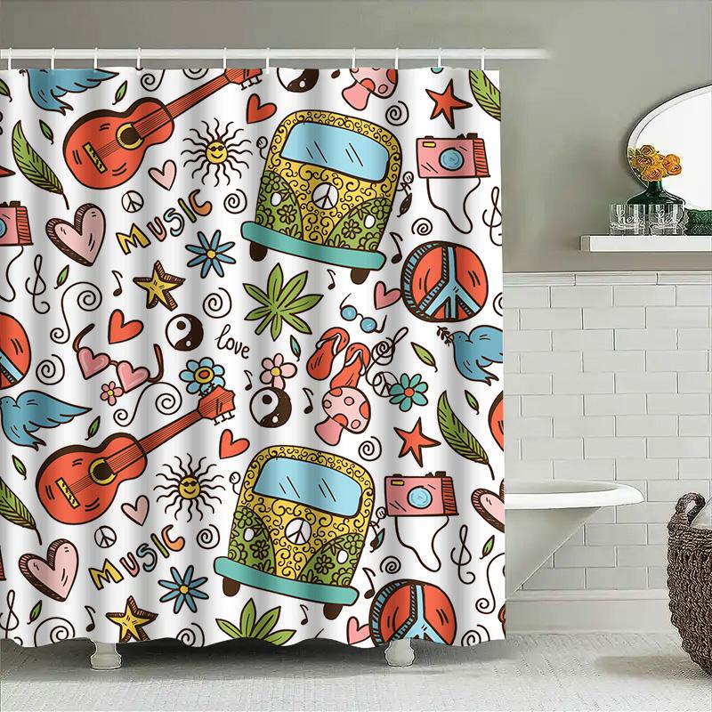 Bright Floral Bus Printed Shower Curtain 69X72In (180X25Cm) Bathroom Decor For Home Decoration Multicolor Artistic Pattern Showe