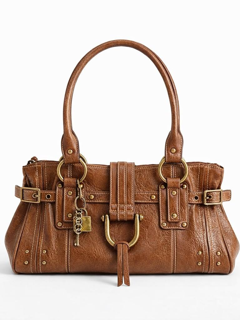 Women's New Y2K Millennium Style Large Capacity Tote Bag with Retro Design Lock Head Rivet Women's Handheld Underarm Bag
