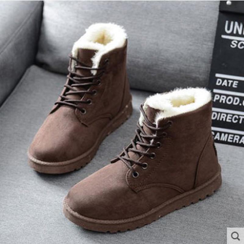 2024 Women's Winter Round Toe Lace-Up Flat Snow Boots with Velvet Lining