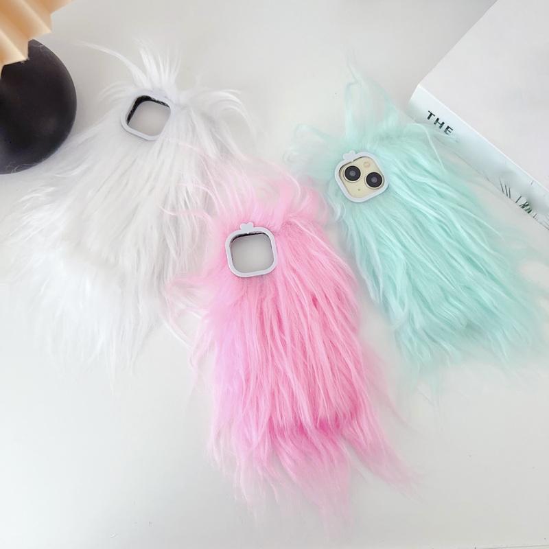 

Сплошной цветной плюшевый мягкий чехол для телефона Iphone 15 14 13 12 Pro Max 11 ТПУ теплый длинный пуховый чехол для Iphone iPhone 15 розовый