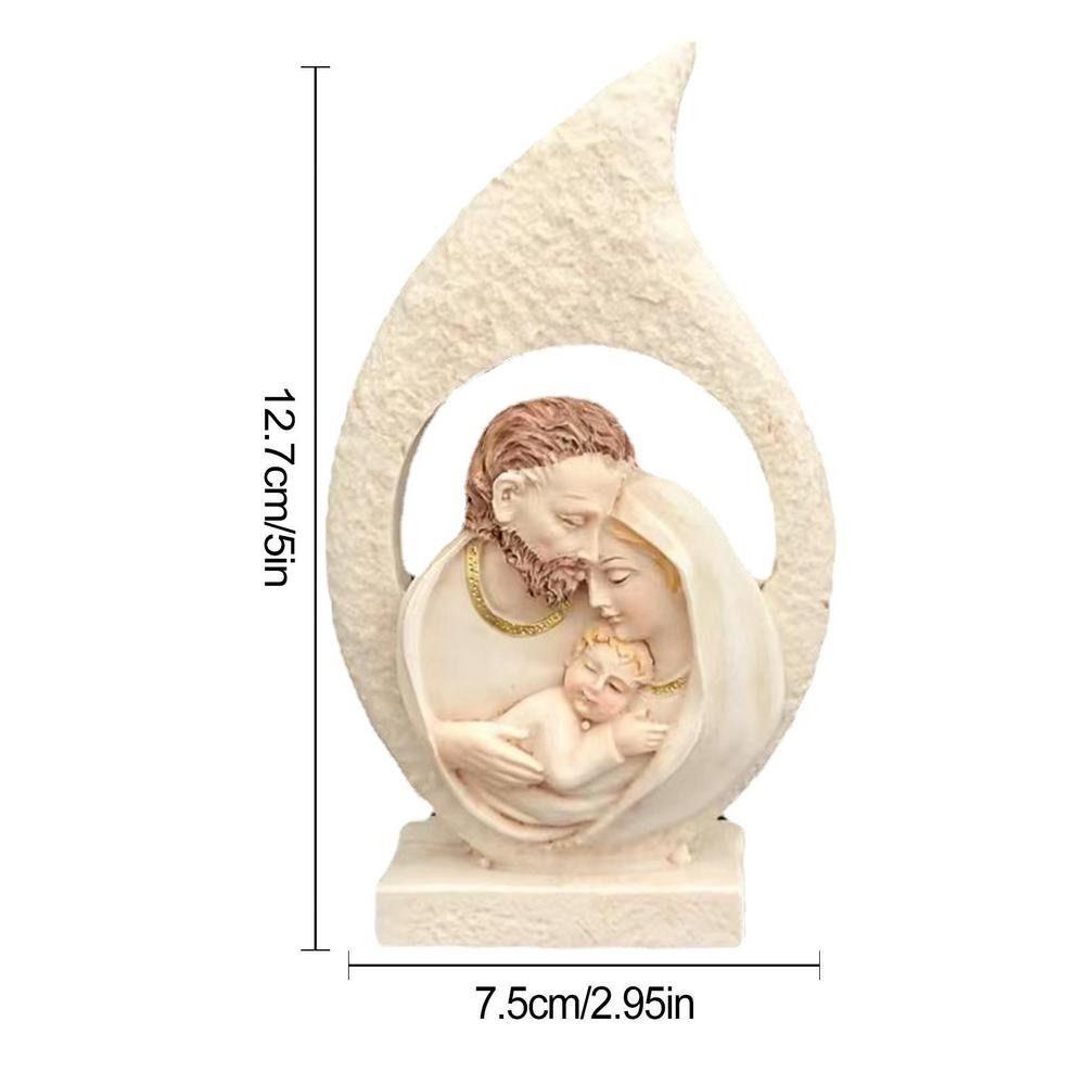 Creative Exquisite Sacred Hearts Statue Crafts Painted Holy Family Figurine Handmade Resin Nativity Ornaments Christmas Gift