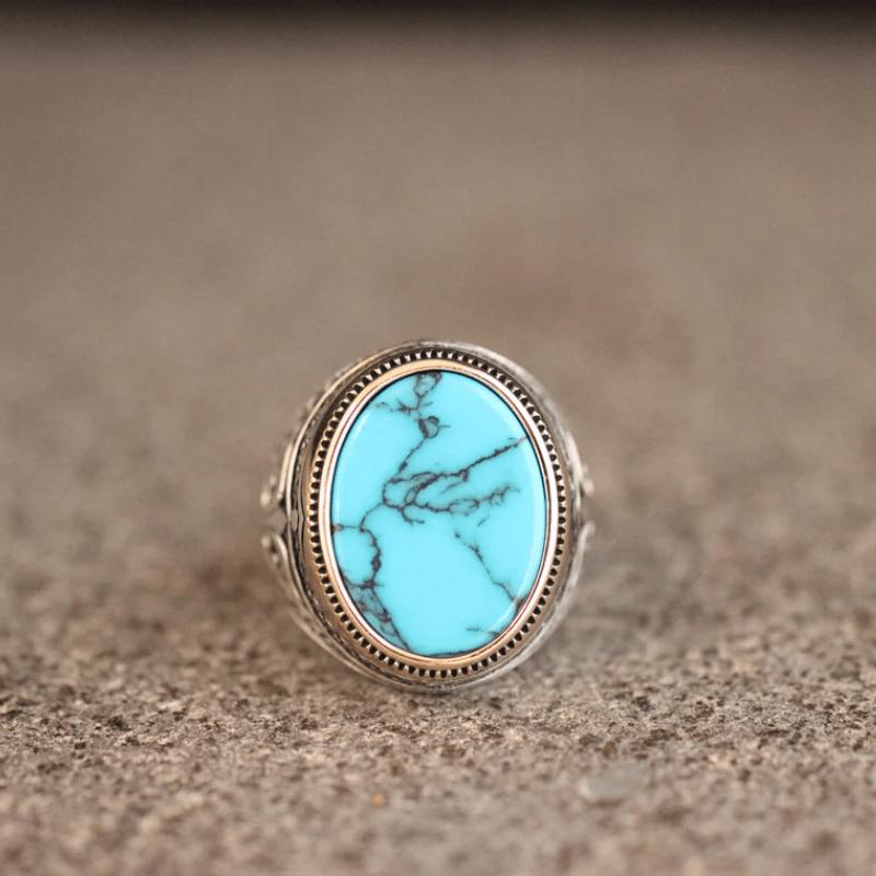 

Vintage Women S Ring Oval Synthetic Turquoise Rings For Men Women Fine Jewelry Suitable For Daily Clothing ZB6177-1-10