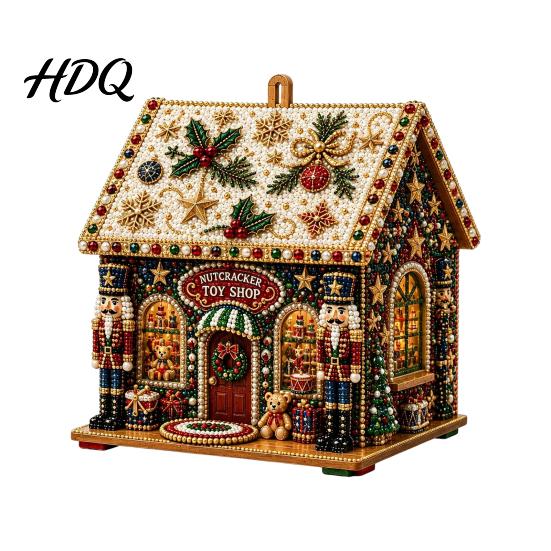DIY Weihnachtsornament-Set 3D-Haus Kunst-Set mit Kunstperlen Handgemaltes Strassstein-Malerei Hüttenmontage für Erwachsene Tisch-Weihnachtsbaum Aufhängbar Perlenbesetzt
