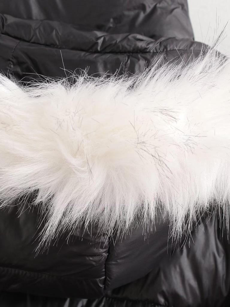 2024 Autumn Women's European & American Style Long Cotton Coat with Fur Collar