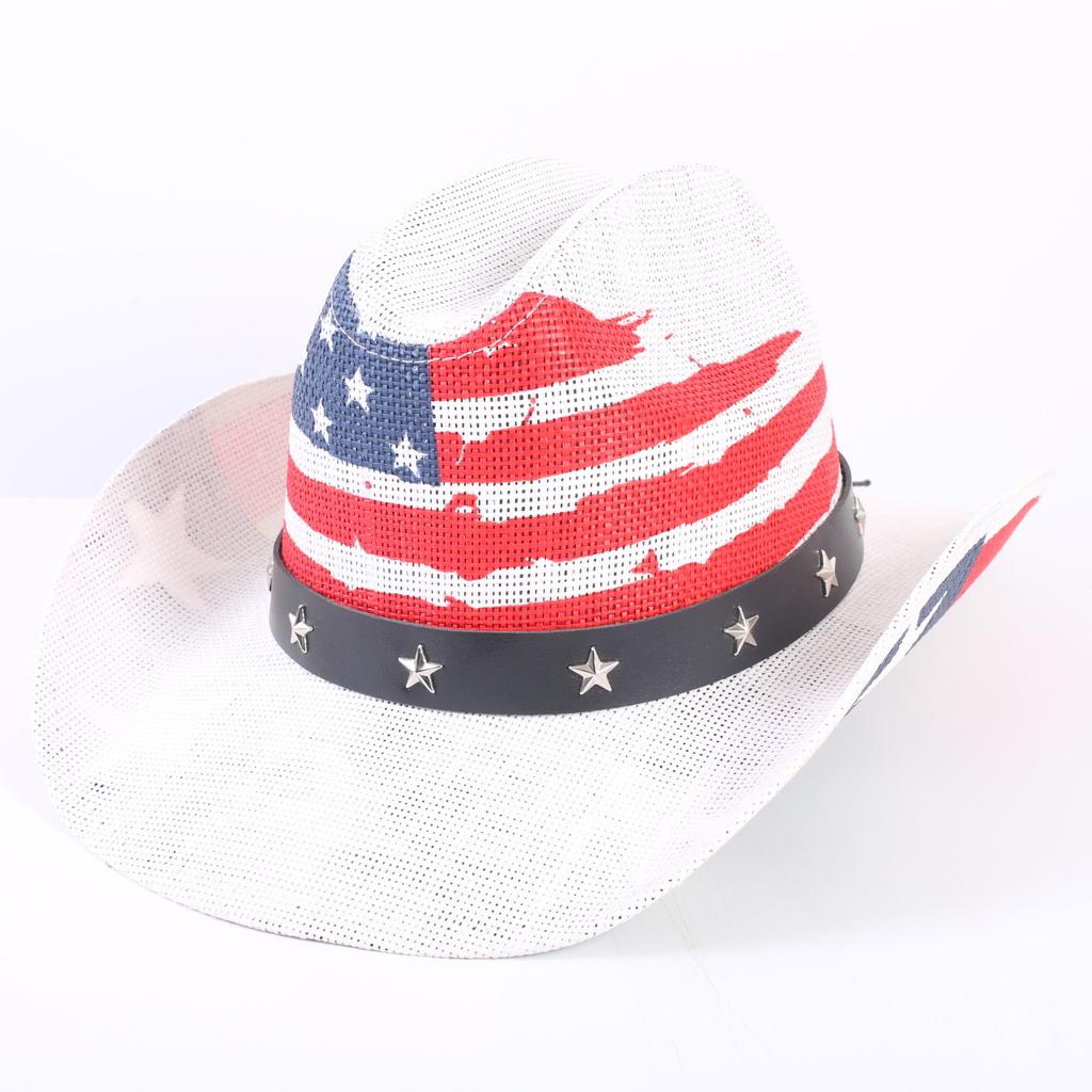 American Flag Cowboy Hat Popular Men's and Women's Sunshade Top Hat Independence Day Party Western Style Fashion Straw Hat