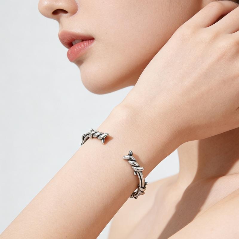 Unique Dark Gothic Thorn Punk Bracelet Stainless Steel Adjustable Closure for Men and Women Gift for Fashion Enthusiasts
