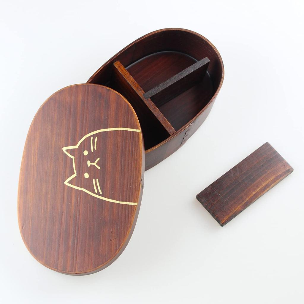 Fujishiro Kogei Magewappa Oval Bento Box Cat Japanese Finish (470ml (lacquered) Cat)