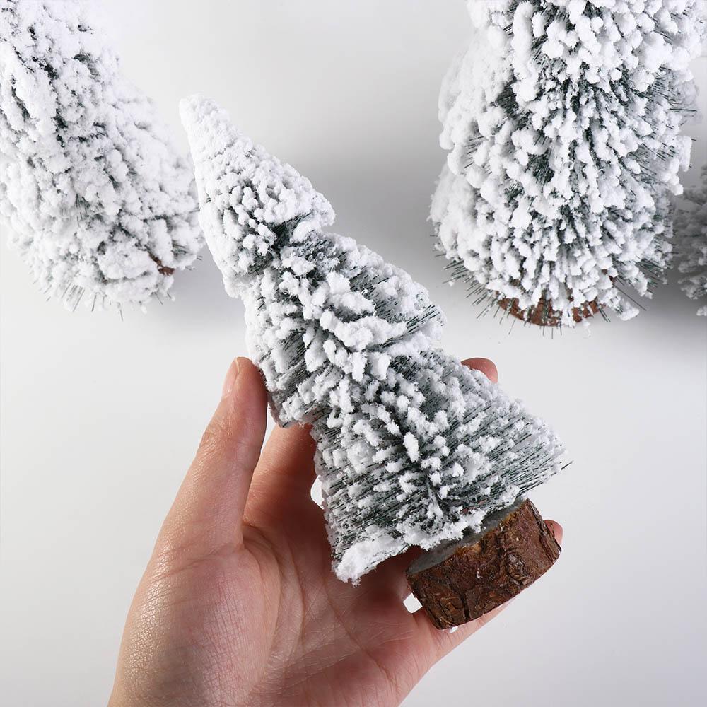 Tower Shaped Mini Snow Pine Tree Stable Mini Christmas Tree Creative Flocked Cedar Tree  Party