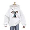 Women's Cartoon Print Fleece-Lined Hooded Sweatshirt - Stylish, Cozy, Loose-Fit, Couple-Friendly Outerwear