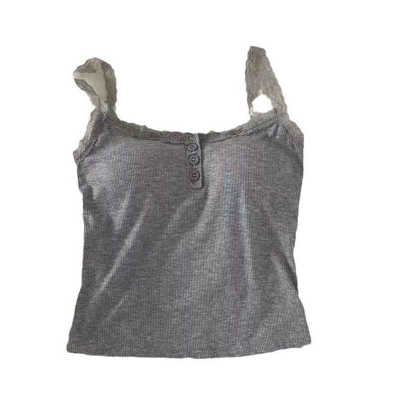 Pure Desire Lace Button with Chest Pad Suspenders Vest Female Spice Girls Fashion Base Beauty Back Summer Wear Outside The Top