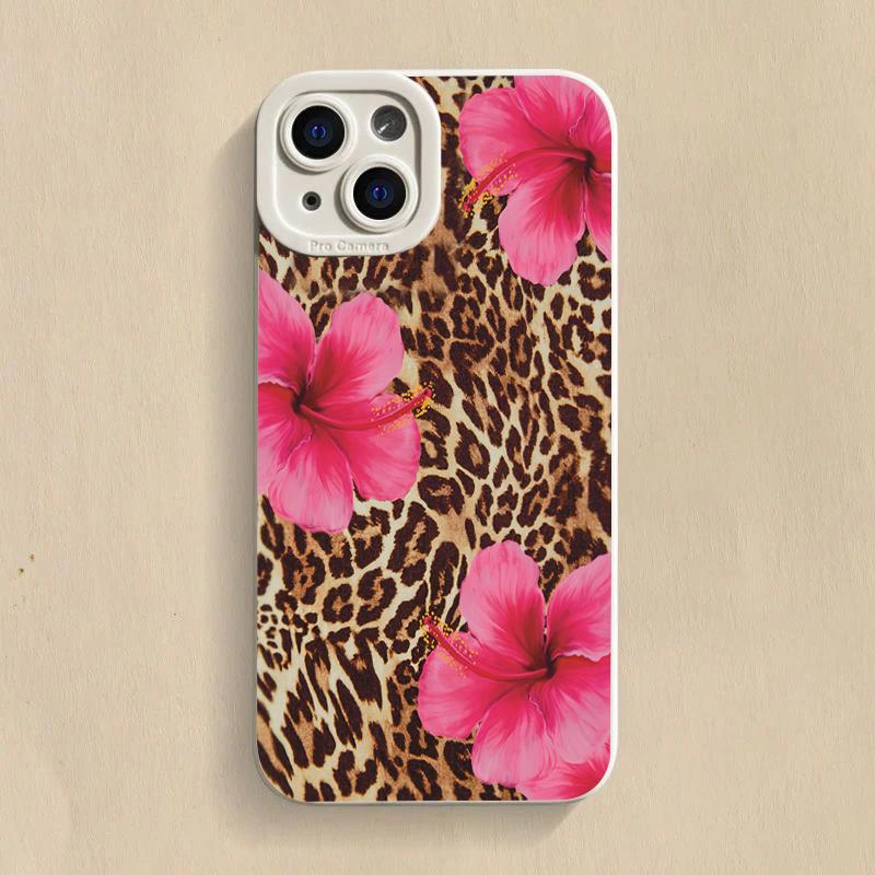 Leopard Print Flowers Phone Case For iPhone 16 15 Pro Max 14 Pro 13 12 11 16E 7 8 Pus XR XS X SE2 Shockproof Silicone Soft Cover